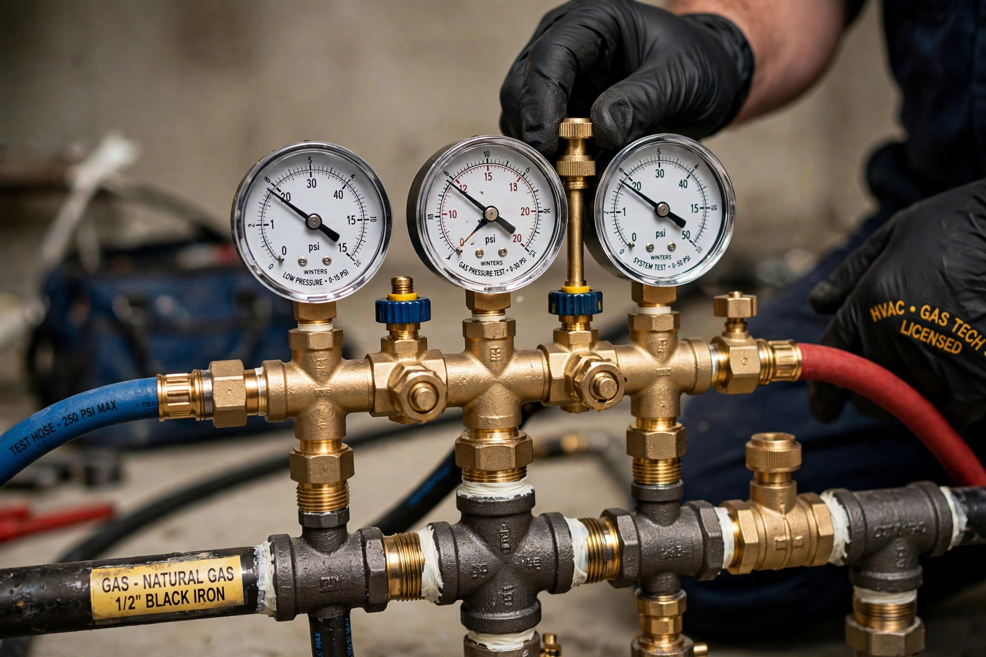 Gas Line Inspection in Missouri City: gas technician inspecting the condition of an underground polyethylene gas line before backfill