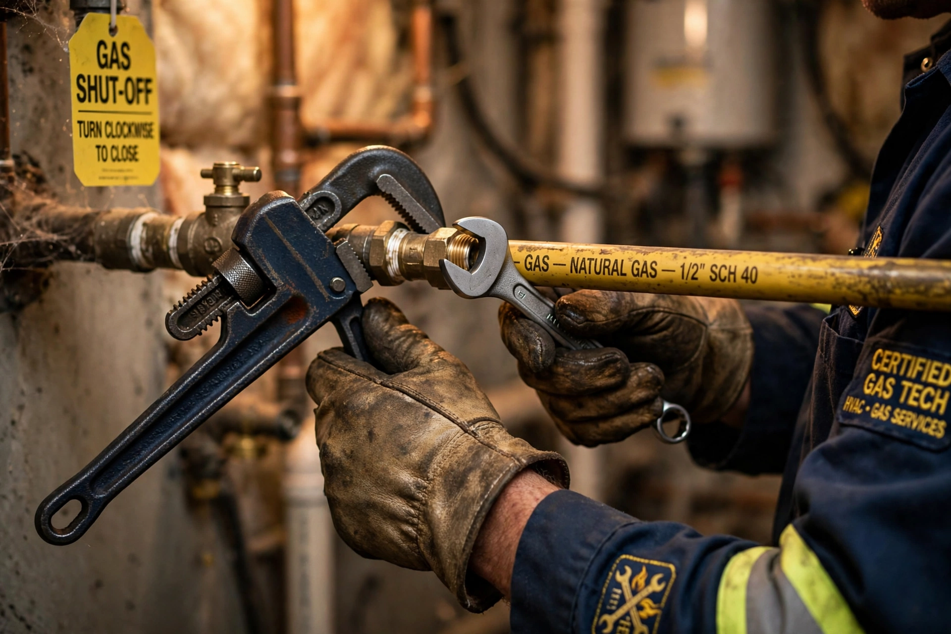 Gas Line Repair in Missouri City: close-up of a gas pressure gauge (manometer) connected to a gas line, showing a steady reading during a pressure test
